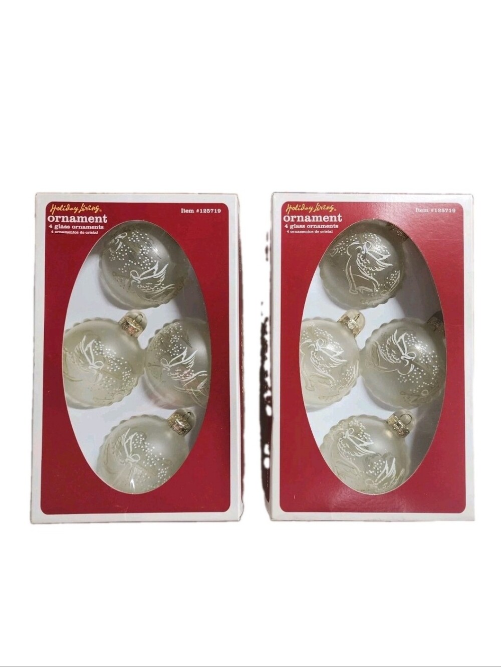 2 Vintage Boxes 8 Glass Christmas Ornaments Angels Made In USA Frosted Clear